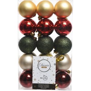 Rood/groen/gouden kerstboomballen set 6 cm - Kerstbal