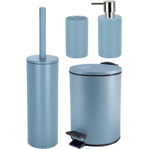 Badkamer accessoires set - WC-borstel/pedaalemmer/zeeppompje/beker - metaal/keramiek - lichtblauw - Badkameraccessoireset