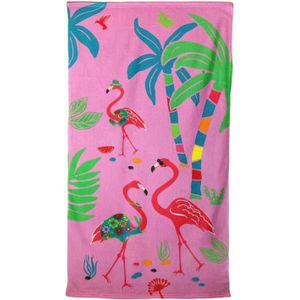 Strand/badlaken voor kinderen flamingo print 70 x 140 cm microvezel - Strandlakens