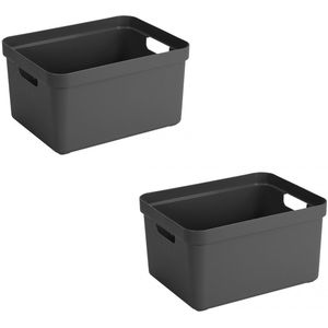 2x stuks antraciet grijze opbergboxen/opbergmanden 32 liter kunststof - Opbergbox