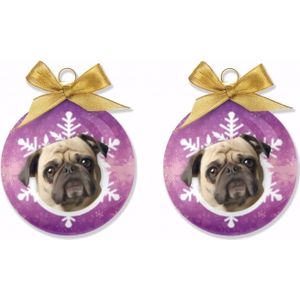 2x stuks kerstboomversiering dieren/huisdieren kerstbalen Mopshondje 8 cm - Kerstbal