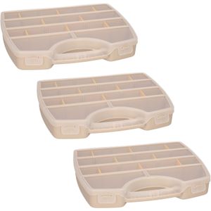 Plasticforte Opbergkoffertje/opbergdoos/sorteerbox - 3x - 13-vaks - kunststof - beige - 25 x 21 x 4 cm