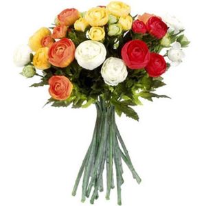 Ranunculus ranonkel zijde kunstbloemen kunstboeket oranje 35 cm bruiloft/trouwerij/huwelijk - Kunstbloemen