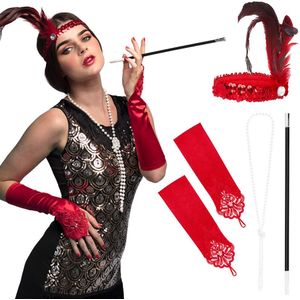 Carnaval/verkleed accessoires Roaring Twenties - Charleston set - haarband/ketting/pijpje - Verkleedattributen