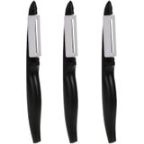 Excellent Houseware dunschiller/aardappelmesje - 3x stuks - kunststof - zwart