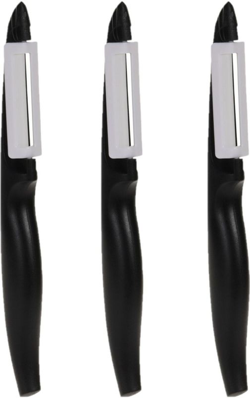 Excellent Houseware dunschiller/aardappelmesje - 3x stuks - kunststof - zwart
