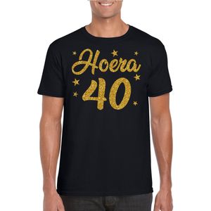 Hoera 40 jaar verjaardag cadeau t-shirt goud glitter op zwart heren - Feestshirts