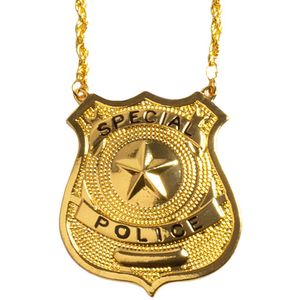 Carnaval/verkleed accessoires Politie sieraden - ketting met badge - goud - kunststof - Verkleedattributen