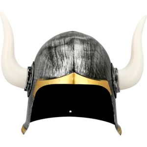 Carnaval verkleed Viking helm - grijs - met hoorns - polyester - heren - Verkleedhoofddeksels