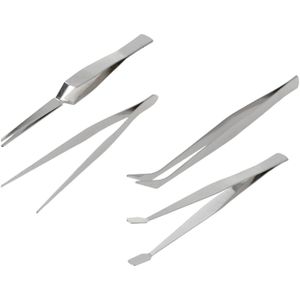 FX Tools Pincetten set 4-delig - zilver - RVS metaal - verschillende toepassingen