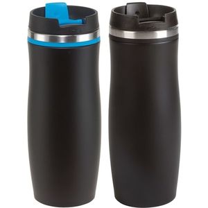 Cuisine - 2x isoleer/warmhoudbekers zwart en zwart/blauw kleur 400 ml