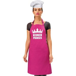 Keuken prinses keukenschort/ barbecueschort roze dames met koksmuts wit - kokskleding / kookoutfit