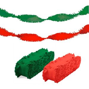 Feest versiering combi set slingers rood/groen 24 meter crepe papier - Feestslingers