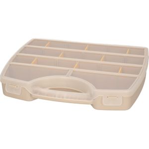 Plasticforte Opbergkoffertje/opbergdoos/sorteerbox - 13-vaks - kunststof - beige - 25 x 21 x 4 cm