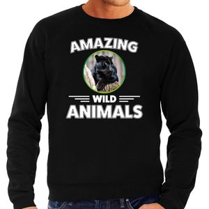 Sweater zwarte panters amazing wild animals / dieren trui zwart voor heren - Sweaters
