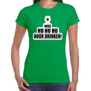 Niks ho ho ho foute Kerst wijn t-shirt groen voor dames - kerst t-shirts