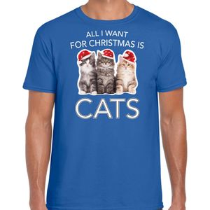 Kitten Kerst t-shirt / outfit All i want for Christmas is cats blauw voor heren - kerst t-shirts