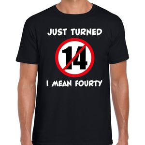 Just turned 14 I mean 40 verjaardag cadeau t-shirt zwart heren - Feestshirts