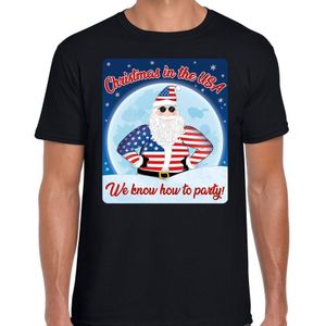 Zwart fout Amerika kerst shirt / t-shirt Christmas in USA we know how to party voor heren - kerst t-shirts