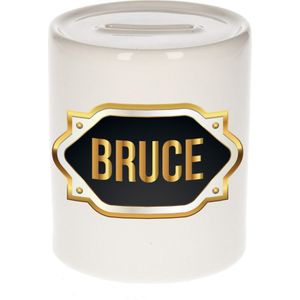 Naam cadeau spaarpot Bruce met gouden embleem - Naam spaarpotten