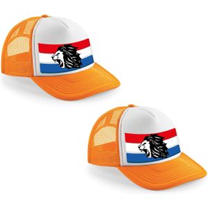 4x stuks oranje/ wit Holland leeuw snapback cap/ truckers pet dames en heren - Koningsdag/ EK/ WK pe - Verkleedhoofddeksels