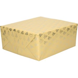 1x Rollen Kerst inpakpapier/cadeaupapier beige/gouden bomen 2,5 x 0,7 meter - Cadeaupapier
