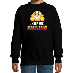 Funny emoticon sweater Keep on smiling zwart kids - Feesttruien