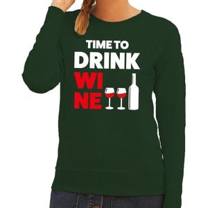 Time to Drink Wine tekst sweater groen voor dames - Feesttruien
