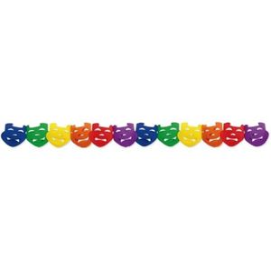 3x Carnaval regenboog kleuren slingers met maskers 3 meter - Feestslingers