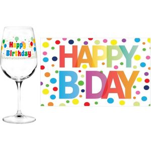 Happy Birthday cadeau glas 50 jaar verjaardag en A5-size wenskaart - feest glas wijn