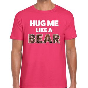 Hug me like a bear tekst t-shirt roze heren - Feestshirts