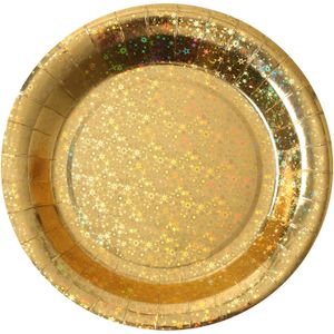 Wegwerpbordjes glitter - Bruiloft - 10x stuks - 23 cm - goud - Feestbordjes