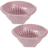2x stuks kunststof keuken vergieten/zeven 30 x 14 cm met rand in kleur oud roze - Eten schoonmaken/afgieten