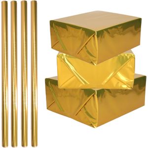 4x Rollen inpakpapier / cadeaufolie metallic goud 200 x 70 cm - Kaftpapier