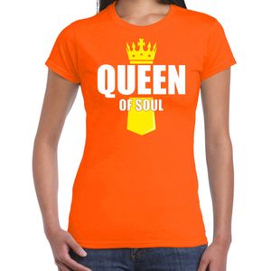 Koningsdag t-shirt Queen of soul met kroontje oranje voor dames - Feestshirts