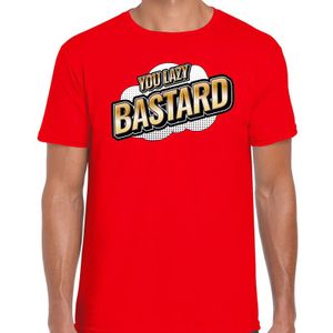 Toppers You Lazy Bastard fun tekst t-shirt voor heren rood in 3D effect - Feestshirts