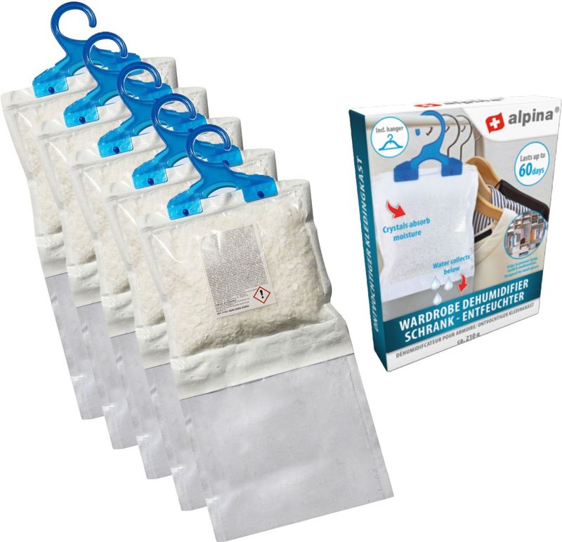 Alpina Vochtonttrekker Kledingkast - 5x - Incl. hanger - tegen schimmelvorming - ontvochtiger