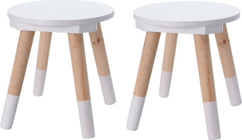 Zit krukje/bijzet stoel - 2x - hout - wit/lichtbruin - D24 x H26 cm - Kinderen - Krukjes