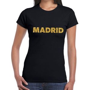Madrid gouden glitter tekst t-shirt zwart dames - Feestshirts