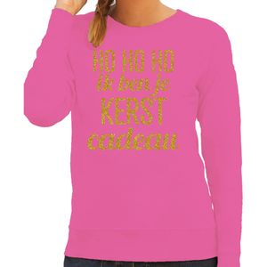 Foute kersttrui/sweater voor dames - Hohoho kerst cadeau - roze - glitter goud - kerst truien