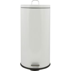 Prullenbak/pedaalemmer - metaal - wit - 30 liter - 29 x 63 cm - Pedaalemmers