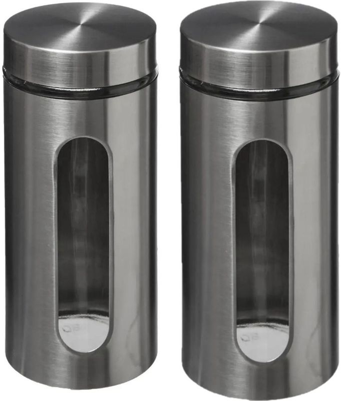 2x Stuks Voorraadbussen/Voorraadpotten 1,25L RVS met Deksel