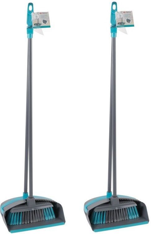 Alpina - Stoffer en Blik - Blauw - Kunststof - 2x set met Lange Steel