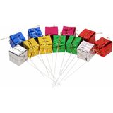 72x Mini cadeautjes op stekers 3 x 3 x 3 cm - Feestdecoratievoorwerp