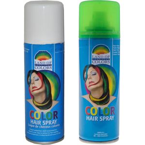Set van 2x kleuren carnaval haarverf/haarspray van 120 ml - Wit en Groen - Verkleedhaarkleuring
