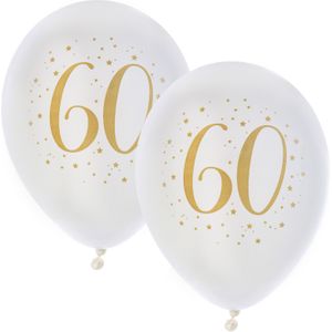 Verjaardag leeftijd ballonnen 60 jaar - 16x - wit/goud - 23 cm - Feestartikelen/versieringen - Ballonnen