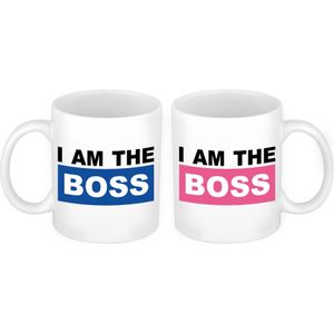 I'm the Boss mok roze en blauw - Bruiloft huwelijks koppel cadeau - feest mokken