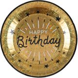 Verjaardag feest bordjes happy birthday - 20x - goud - karton - 22 cm - rond - Feestbordjes