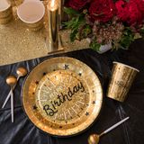 Verjaardag feest bordjes happy birthday - 20x - goud - karton - 22 cm - rond - Feestbordjes