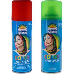 Set van 2x kleuren carnaval haarverf/haarspray van 120 ml - Rood en Groen - Verkleedhaarkleuring